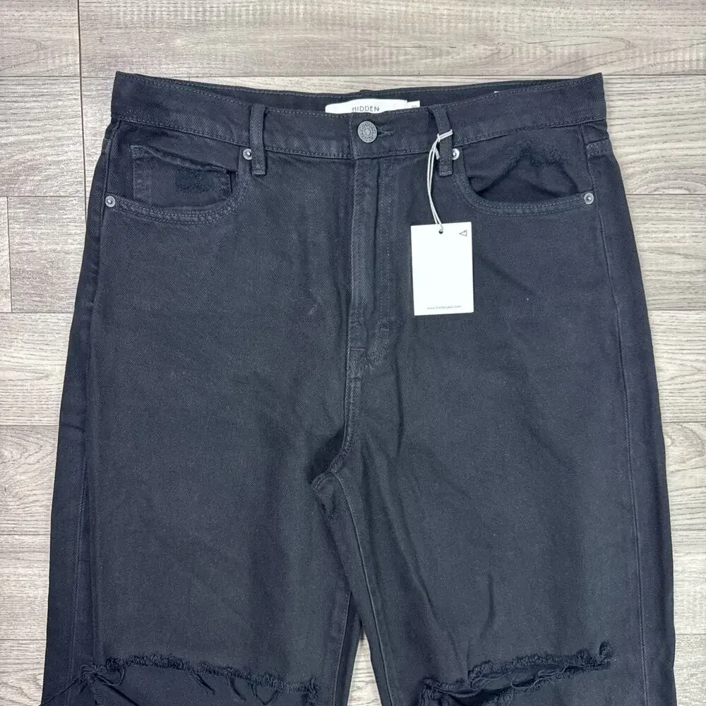 HIDDEN Logan Dad Denim Jeans High Rise Ripped Black Wash sz 30